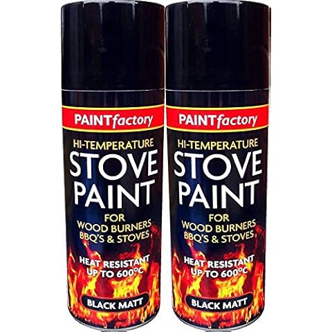400ML Ultra High Temperature Heat Resistant Matt Black Metal, Wood, Plastic, Ceramic Aerosol Spray Paint Cans for BBQ Grill Stove Engine Exhaust (2) Cover