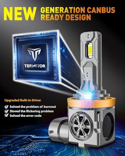 Image of Termitor 9005 H11 LED Bulbs Combo, 200,000LM High /Low Beam, 85,000+ Hour Lifespan, 6500K Cool White, Real 1:1 Halogen Size H9 HB3 Off-Road Light for Car UTV SUV, Plug N Play, Pack of 4