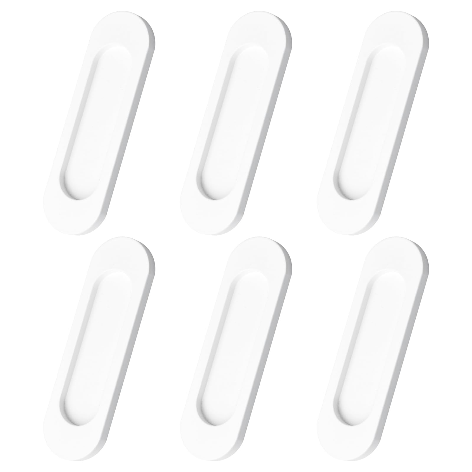 MOROBOR Self-Stick Oval Sliding Door Pulls, 6pcs Aluminum Alloy Hidden Recessed Pull Handle for Sliding Barn Door Closet Cabinet Drawer Wardrobe (White, 100mm)
