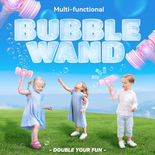 SMILESSKIDDO Bubble Hammer Wand, 2 in 1 Bubble Machine with Toy Hammer, Automatic Bubble Blower, Light Up & Beep Sound Bubble Maker with Bubble Solution, Outdoor Toys for Kids - Thumbnail 6