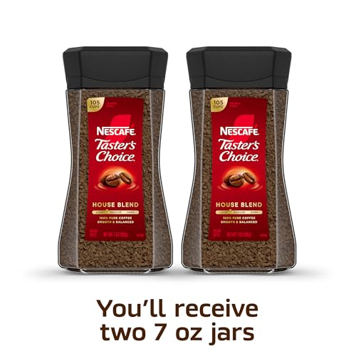 NESCAFÉ Taster's Choice Instant Coffee, Light Medium Roast, House Blend, 2 Jars (7 Oz Each)