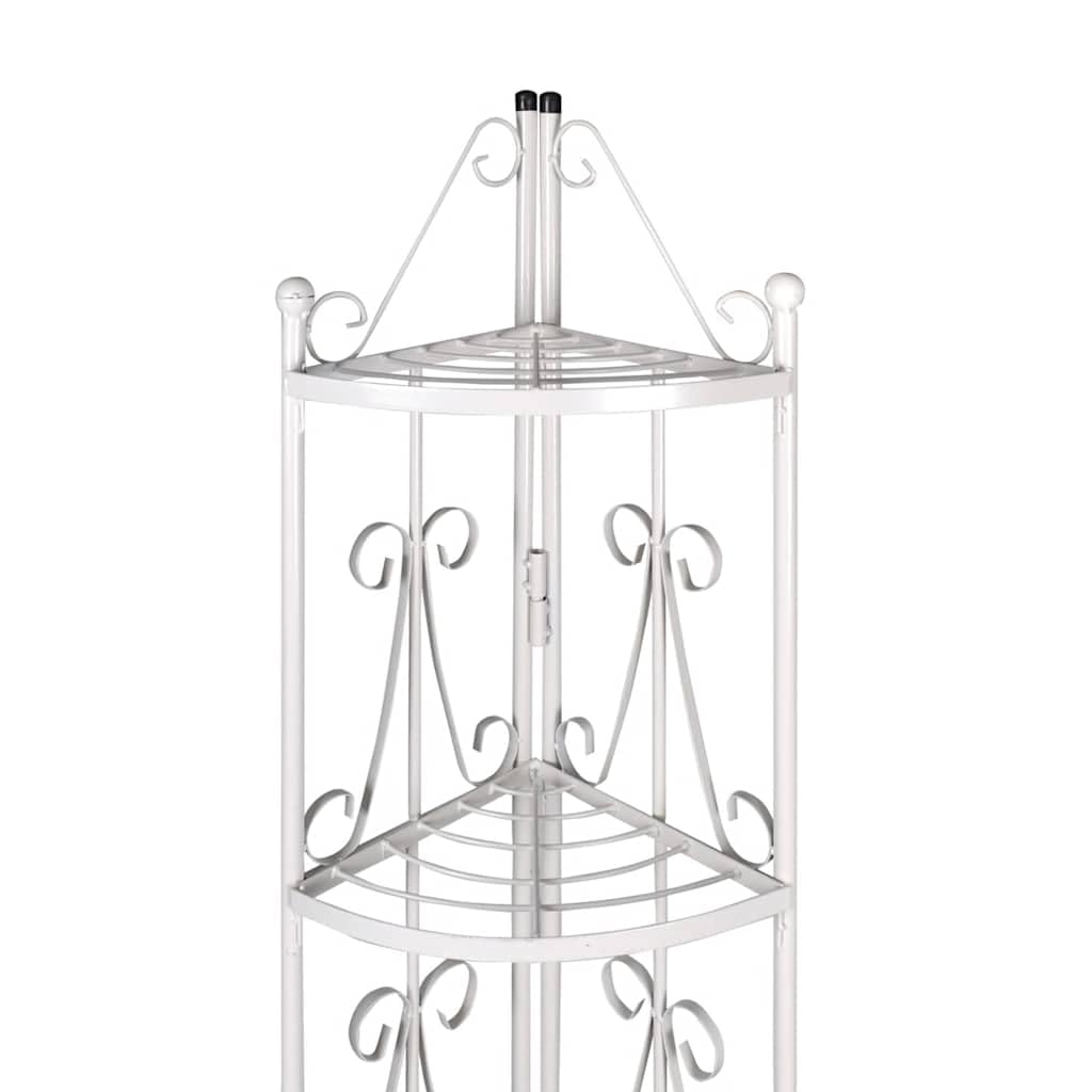 Eckregal Pflanzentreppe Blumenregal weiß Vintage Blumentreppe Metall 5 Ebenen Pflanzenregal Outdoor Garten Standregal für Balkon Terrasse, 36x160cm