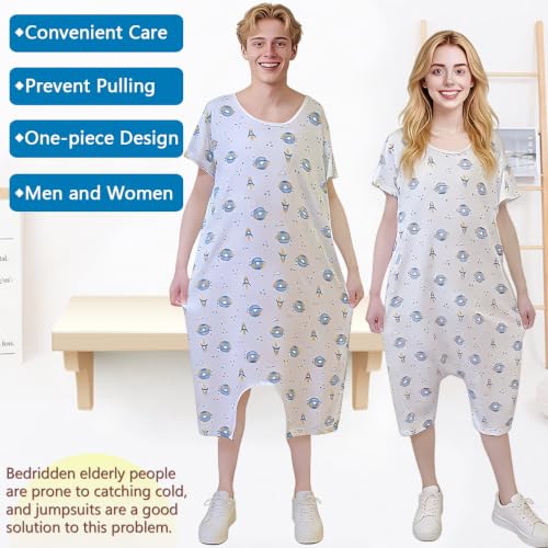 Image of Unisex Anti-Strip Adaptive Jumpsuit with Back-Zipper,One-piece Short-sleeved Trousers,Suitable for Seniors,Dementia Patient,Alzheimer's Patients,Incontinence Care