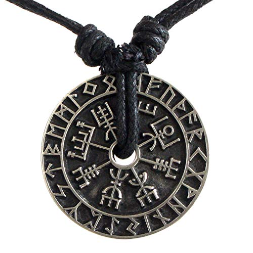 CCBFY Nordic Coin Amulet Vegvísir Odin Triple Horn Triquetra Valknut All in One Pewter Pendant Necklace
