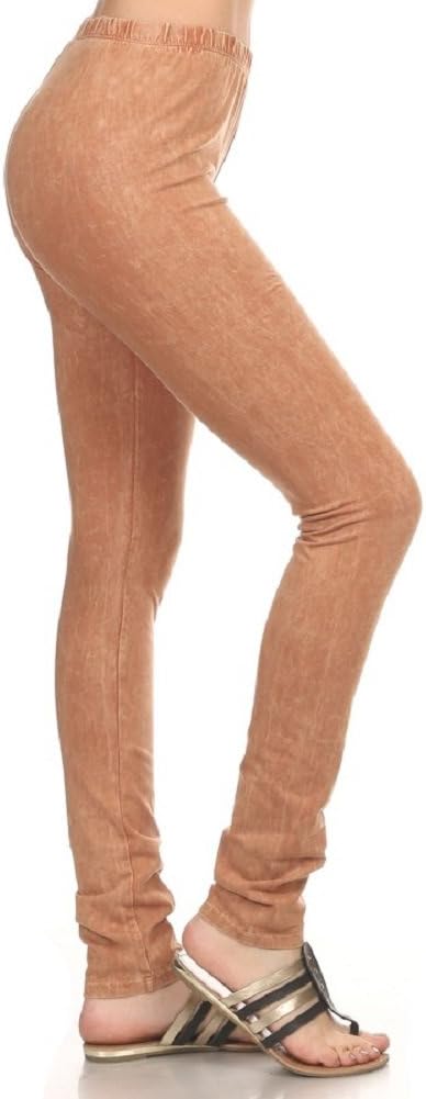 2Chique Boutique Women's Camel Color Mineral Washed Leggings with Elastic Waistband