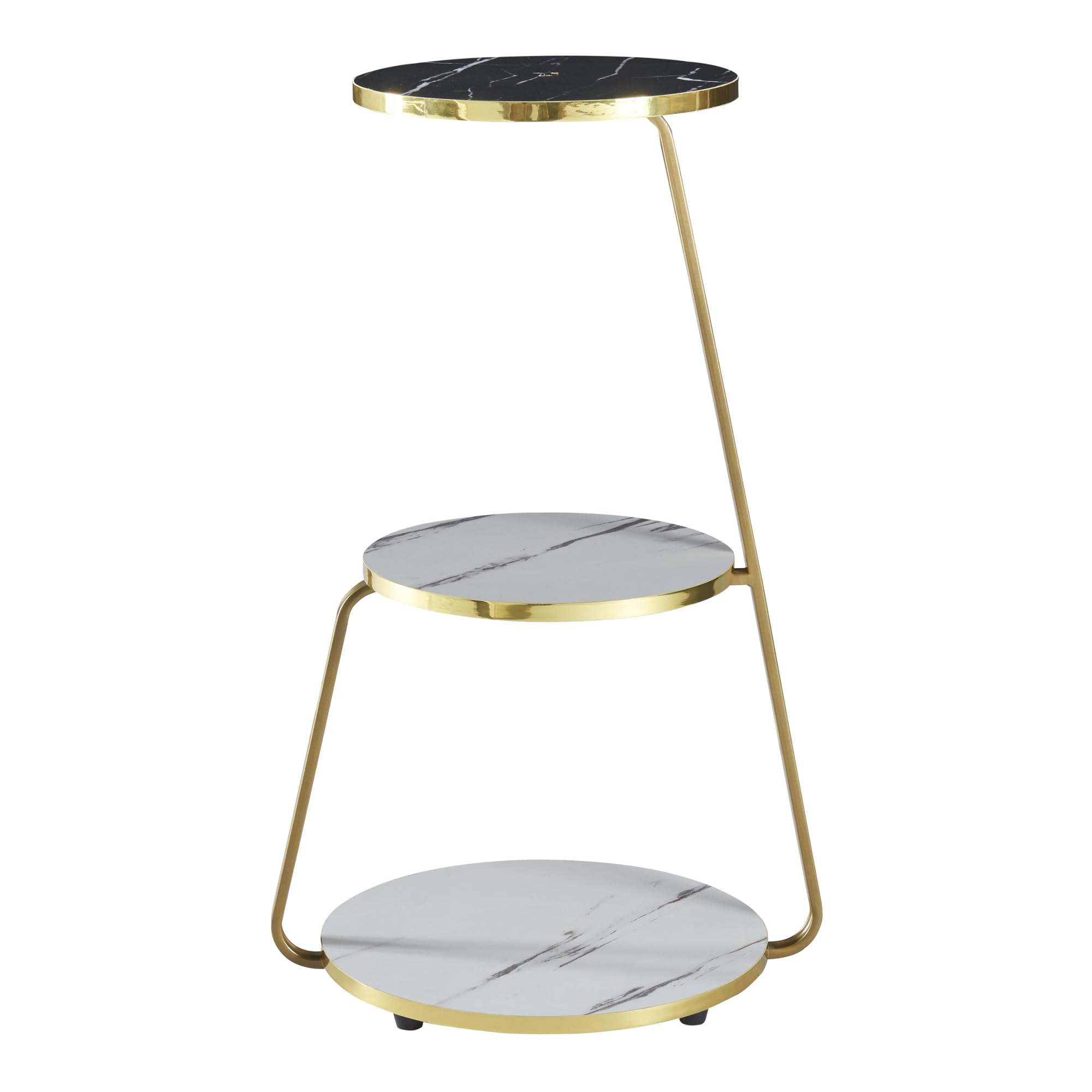 [en.casa] Tavolino da Divano (AxLxP) 74 x 46 x 37 cm Tavolino Basso con Telaio in Metallo e 3 Piani d'Appoggio - Marmo Bianco/Marmo Nero