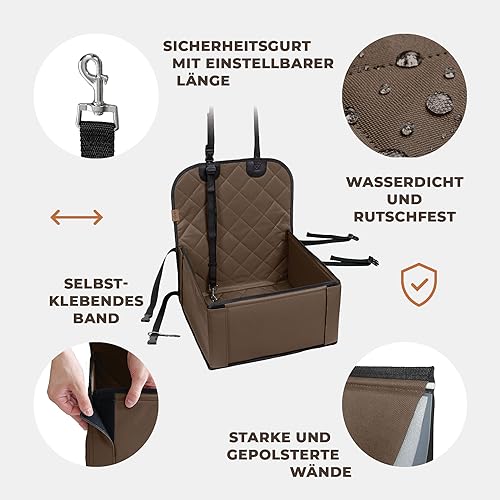 WUGLO Extra Stabiler Hunde Autositz – Hochwertiger Auto Hundesitz für kleine Hunde bis 12 kg – Verstärkte Wände und 3 Gurte – Wasserdichter Hundeautositz für Rück- und Vordersitz