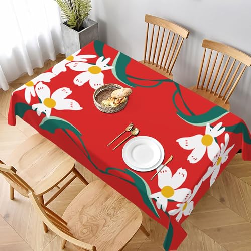 Image of OJJK OJJK Wear-Resistant Soft Cloth Rectangular Tablecloth Anti-Wrinkle Bright Color Anti-Splash and Anti-Oil Suitable for Any Indoor and Outdoor Dining Occasions (Lily, 60x90in)