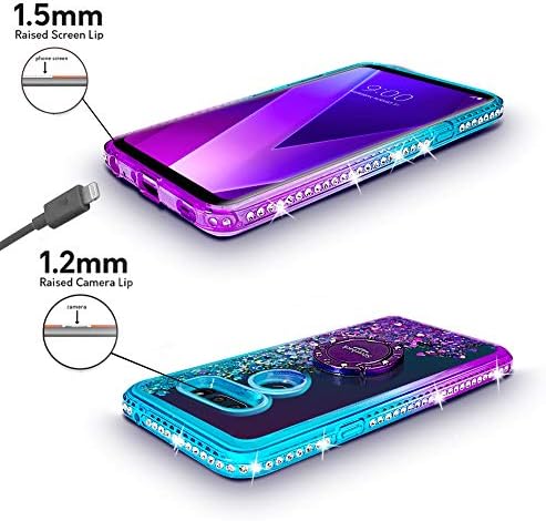 Silverback Compatible for LG V30 Case,LG V30 Plus/V30S, Moving Liquid Holographic Sparkle Glitter Case with Kickstand, Bling Diamond Ring Stand Slim Protective LG V30 Case,LG V30 Plus/V30S -PR