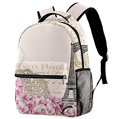 Sac à dos de voyage Tour Eiffel et fleurs pour escapades scolaires et vacances