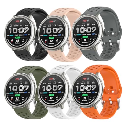 ENCorrea 6 Piezas Correas Compatible con Amazfit Active 2/Active/Garmin Vivoactive 5/Amazfit GTS/GTS 2/2 Mini, 20mm Ajustable Transpirable Silicona Correa de Repuesto para Smartwatch.(No host)
