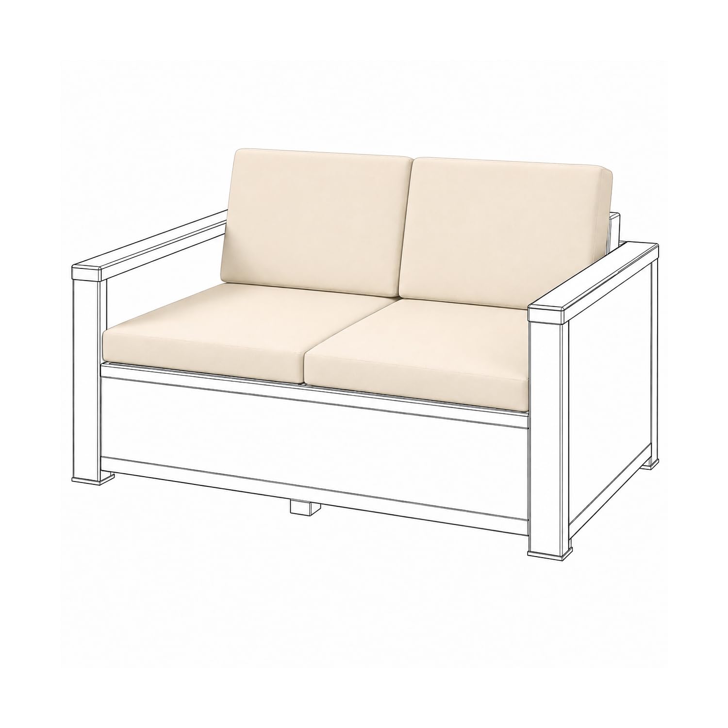 Pinkfairy Water Resistant Rattan Garden Cushions – 4 Pc Cream 2 Seater Outdoor Seat Pads for Patio Chairs & Sofa Keter Allibert Furniture – Thick Replacement Comfy Cushion with Removable Cover