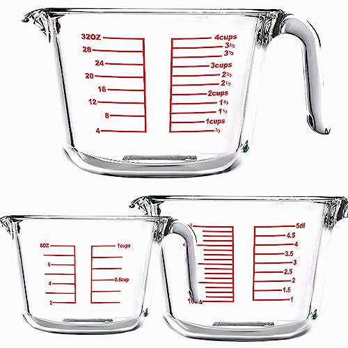 Naitesen 3 Piece Glass Measuring Cup Set 1 Cup 2 Cup 4 Cup Liquid Measuring Cups Dishwasher Freezer Microwave Preheated Oven Safe For Cooking Baking Supplies Kitchen Gadgets Home Essentials Tools #TOP21