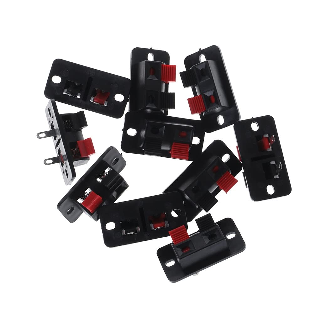 Diarypiece 10 PCS 2 Pin Speaker Plate Terminal Strip Push Connector Block, 2 Position Amplifier Spring Test Clip