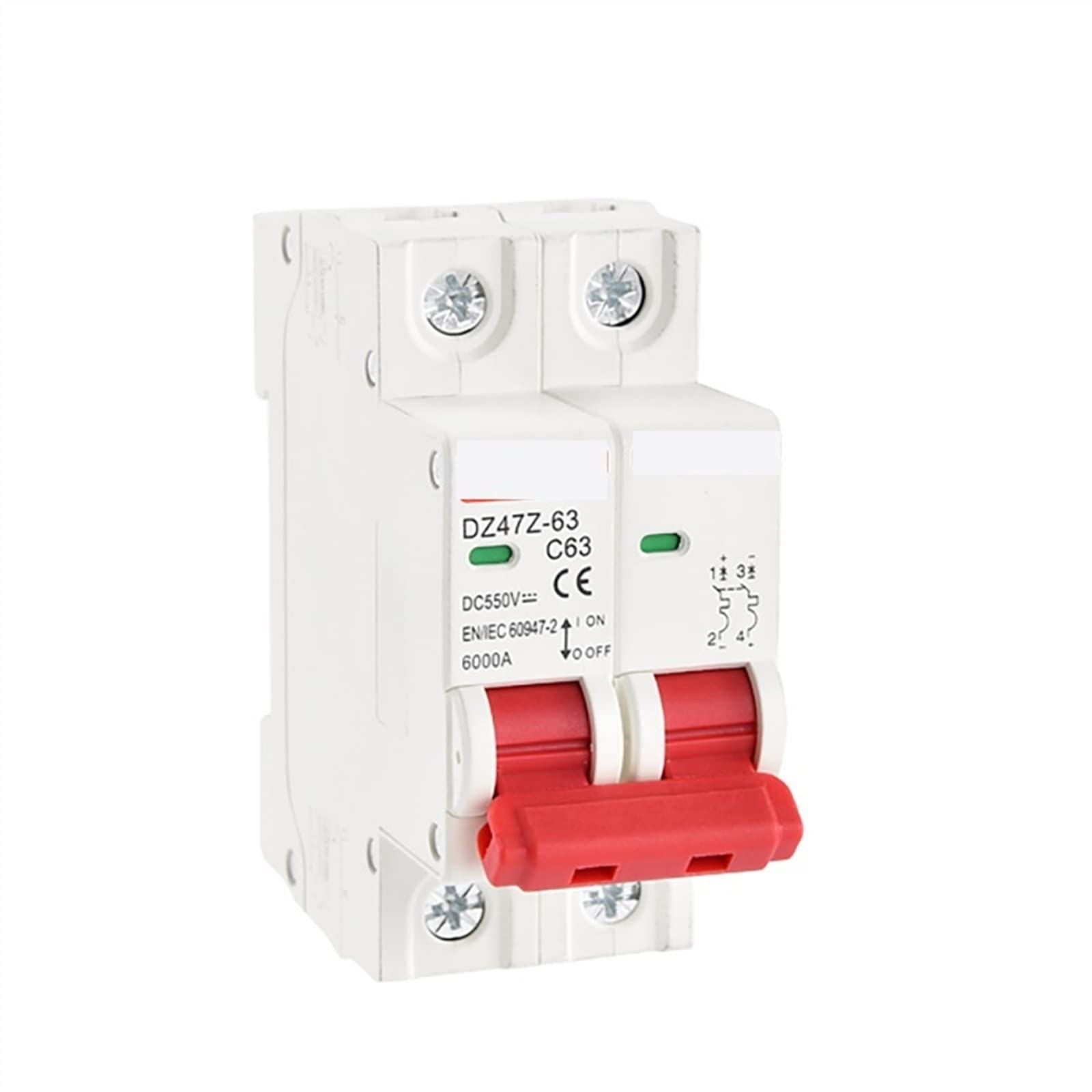 DZ47Z-63 DC MCB 1P 2P 250V 550V 63A 6kA Curve Switch Disjoncteur 1Pcs(1P 250VDC,20A)