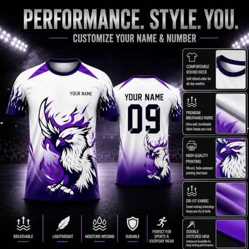 Teemates Custom Eagle Sports Jersey for Men Women Kids – Personalized Team Sports T Shirt with Name & Number – White Purple Graphic Jersey for Boys Girls - Image 3