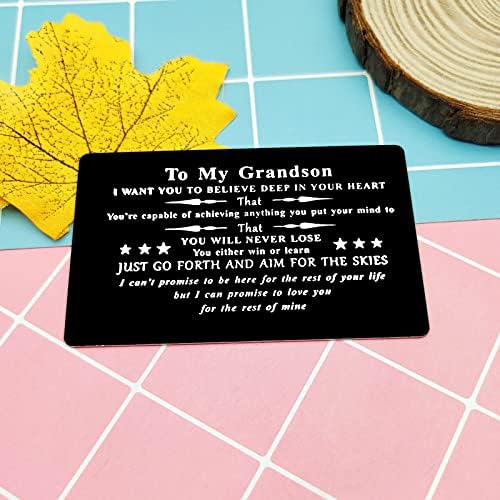 Engraved Wallet Insert Card for Grandson Gift from Grandma Grandpa,Grandson Birthday Gift,Grandparents Inspirational Grandson Gift,Grandson Graduation Gift for Men Boys Deployment Gifts to My Grandson