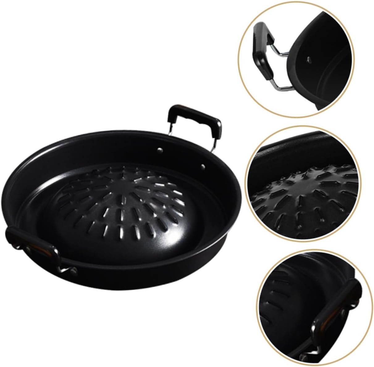 Multi Function Iron Bbq Grill Pan Round Camping Barbecue Tray with Handle Heat Resistant Reusable Grilling Pan for Meat and Vegetables Outdoor Cooking Supply