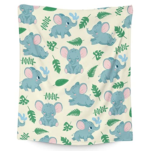 Elephant Blanket Gifts - 50"x60" Cute Throw for Women Girls - Green Soft Fuzzy Blankets for Bed, Couch & Living Room