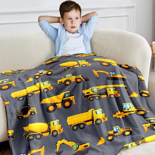 Wajade Kids Construction Truck Blanket for Boys Soft Fleece Kids Blanket for Couch Sofa Bedroom 3D Vehicles Excavator Cars Throw Blanket for Kids 50