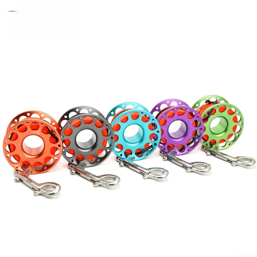 Carrete de buceo con doble gancho de acero inoxidable de aviación de aluminio subacuático para SMB Anti-Twist Joint Dive Line Winder para cueva y buceo técnico (30 m-rojo rosa)