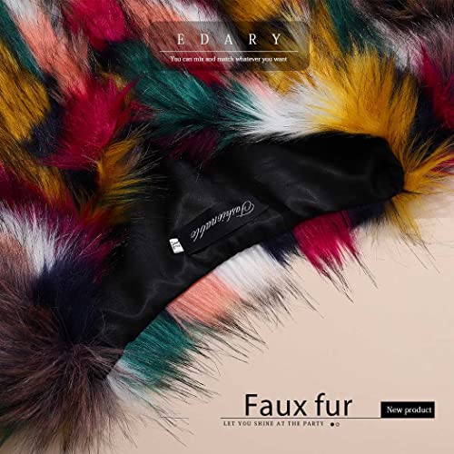 Edary Women's Faux Fur Coat Shaggy Winter Warm Long Sleeve Overcoat Jacket Open Front Faux Fur Coat Outwear (As1, Alpha, X_L, Regular, Regular, A-Multi-Color, X-Large) #TOP4