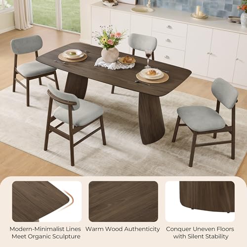 Image of CHITA 71 inch Modern Dining Table for 6, Rectangle Wood Kitchen & Dining Room Table, Solid Rubberwood Frame, Bentwood Legs, Walnut Venner