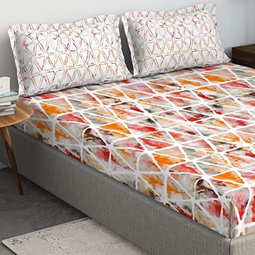 Image of DDECOR - Riviera 100% Cotton Double Bedsheet with 2 Pillow Covers, Orange