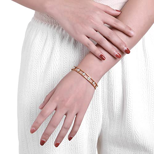 Rixigood Rose Gold Bracelets For Women Girls, Dainty Clover Bangles Jewelry Set With Glitter Zirconia Crystal Stainless Steel Love Gifts For Friends Mom Sister #TOP3