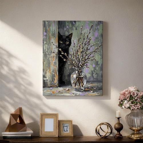 Lienzo de gato de primavera y flores para un hogar con encanto abstracto 5