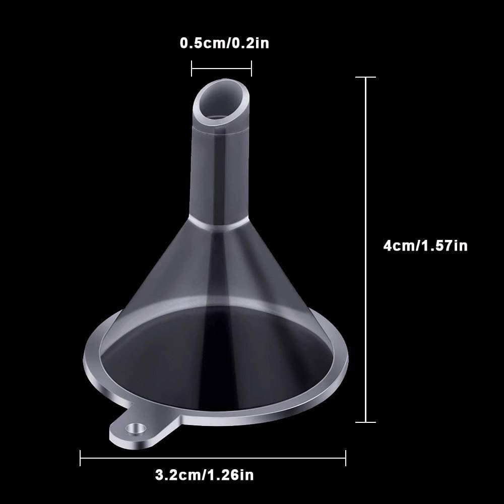 Embudo pequeño de plástico transparente para botellas, perfumes, aceites esenciales, productos químicos de laboratorio de ciencia, artes y manualidades, transparente, 20 unidades