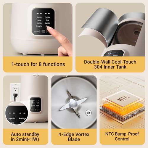 Bear 8 in 1 Nut Milk Maker Machine, 40oz/1.2L Soy Milk Maker with Self Clean/12H Delay/6H Keep Warm, One Touch Alomnd Milk Maker for Homemade Oat, Soup, Juice, Plant Based and Non Dairy Beverages image 5