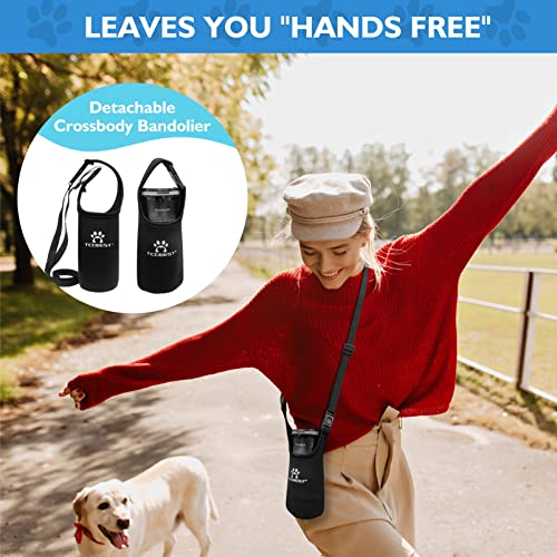 Tcdbest Portable Dog Water Bottle, Bpa Free Dog Bottle Bowl Dispenser With Dog Bottle Carrier & Treat Holder For Puppy Pet Walking, Hiking, Travel (Black 11Oz) #TOP4