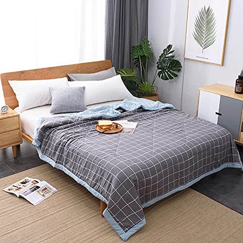 Couvre-lit matelassé été réversible et thermorégulateur en microfibre douce bleu - 5