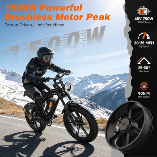 Image of High Power Electric Bike for Adults, 1500W-4000W Peak Ebike with UL Certified Battery, 20 inch Fat Tire Retro Scrambler Moped Style & Off-Road Electric Motorcycle, Full Suspension