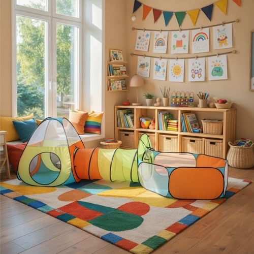 Amazon Brand - Jam & Honey Theme 3 in 1 Combo Tunnel | Tunnel, Play Tent House, Ball Pool for Kids 3 to 6 Years | Spacious, Lightweight and Portable |