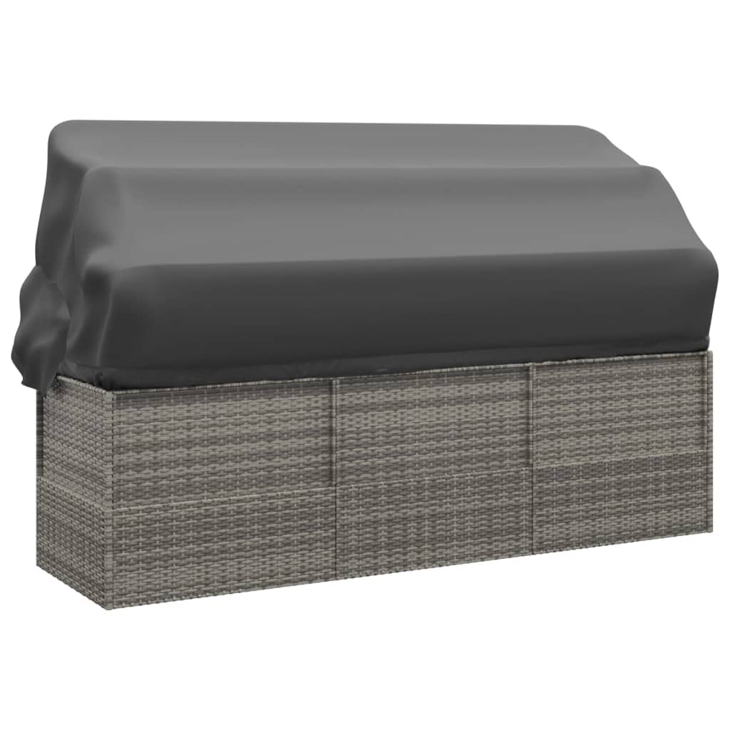 IKAYAA Gartensofa mit Liegefunktion Gartensofa mit Sonnendach Loungebett Outdoor Rattan Sofa 3 Sitzer BalkonSofa Gartenbett-Grau