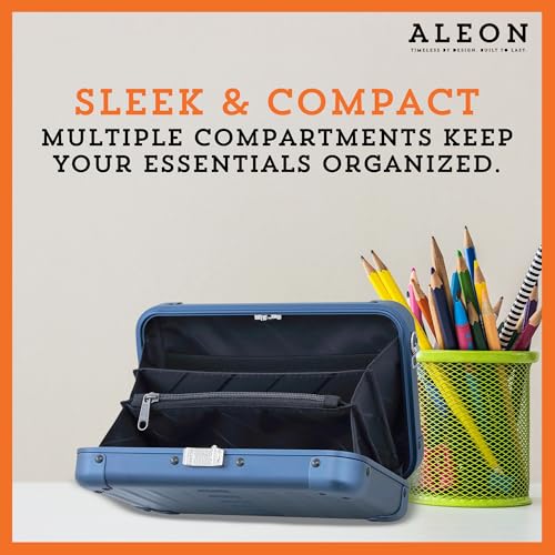 Image of Horizontal All Aluminum Crossbody Bag - Lightweight Compact Travel Case with Adjustable Strap, RF Blocking, Interior Pockets & Secure Clasp - Stylish Over-Shoulder Bag for Men & Women (Sapphire)