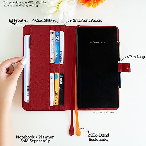 Image of NEORAH- PETITE Notebook SLEEVE with SNAP Button -[SLEEVE ONLY]|Vegan Leather|Office Diary Holder with Penloop|2 Front & 1 Back Pocket|4 Card Slots|2 BookMarks -Fits any PETITE Softcover - RED