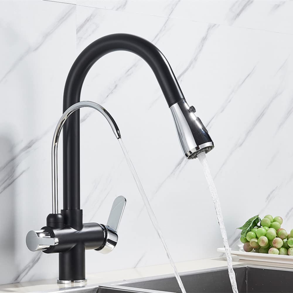 Grifo de cocina de agua de purificación grado giratorio grifo de agua pura filtrada grifo mezclador multifunción, cromo negro A, talla única