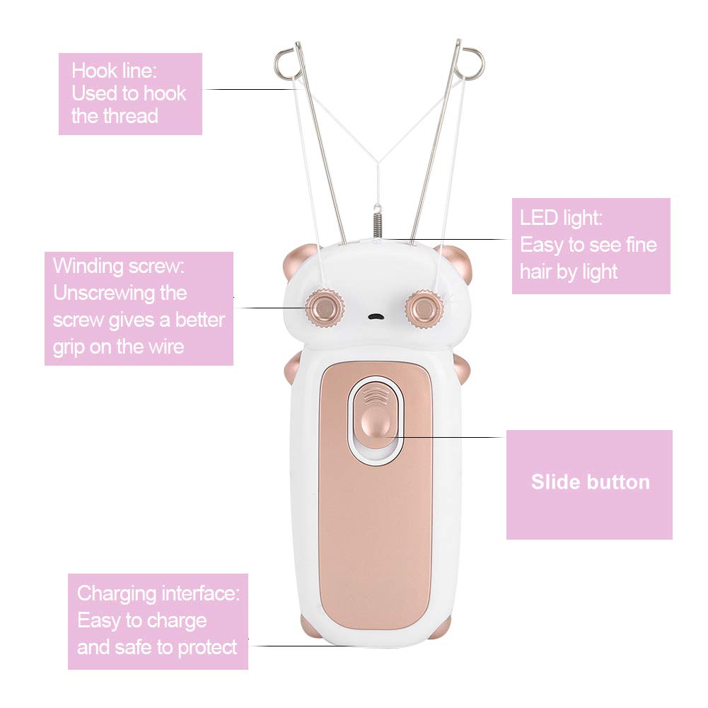 Naroote Fecitura dei del Viso per Donne, Dispositivo di Depilazione del Viso USB Ricaricabile con Filo Filo di Cotone Epilatore di Cotone, per, Gambe, Braccia e Corpo (Oro rosa)
