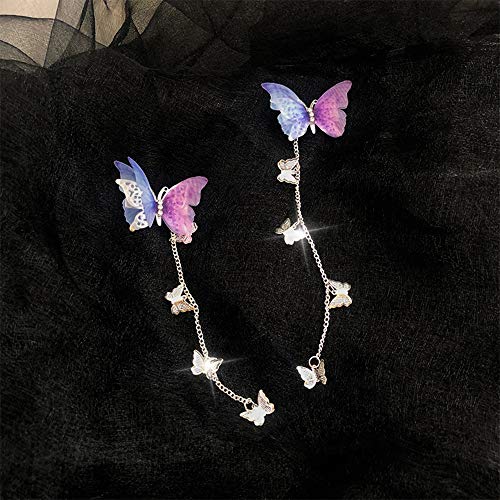 HUOFU Color Butterfly Pearl Crystal Hair Pin, Butterfly Tassel Hairpins Headwear Hair Accessories, Classic Long Tassel Hair Pins Hair Chain for Girl(Purple)