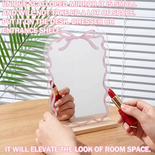 Espejo para Maquillaje Pequeño Forma Moño Rosa con Soporte miniatura 5