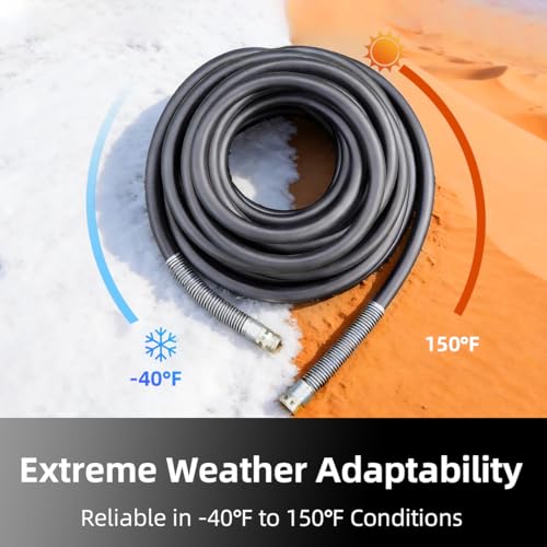Image of Guitrees 2026 Upgraded Garden Hose 50FT x 5 /8 inch, Heavy Duty Rubber Water Hose with Five Layered Braiding, Swivel male and female Nickel-plated Brass Fittings, 1000PSI Burst, 300PSI Working (Black)