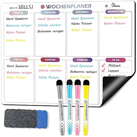 KYONANO Magnetischer Wochenplaner abwischbar, Whiteboard Wochenplaner inkl. Markierer und Radierer, 42x32cm Haushaltsplan Magnetisch, Magnettafel Kalender Planungstafeln Speiseplan Essensplan Küche Cover