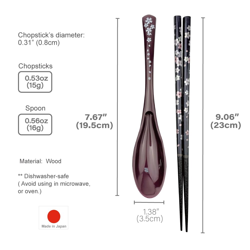 Premium Japanese Chopsticks with Spoon Reusable [ Made in Japan ] Traditional Lacquer Art Wooden Chopsticks (Flower PU(MK003)) — Amazon image 5