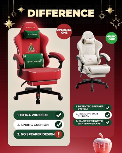 Image of GTPLAYER Gaming Chair, Video Game Chairs with Footrest, PC Gamer Chairs for Adults - Padded High Back Ergonomic Reclining Silla Gamer, Linkage Armrest, Ace Pro, Christmas (Velvet)