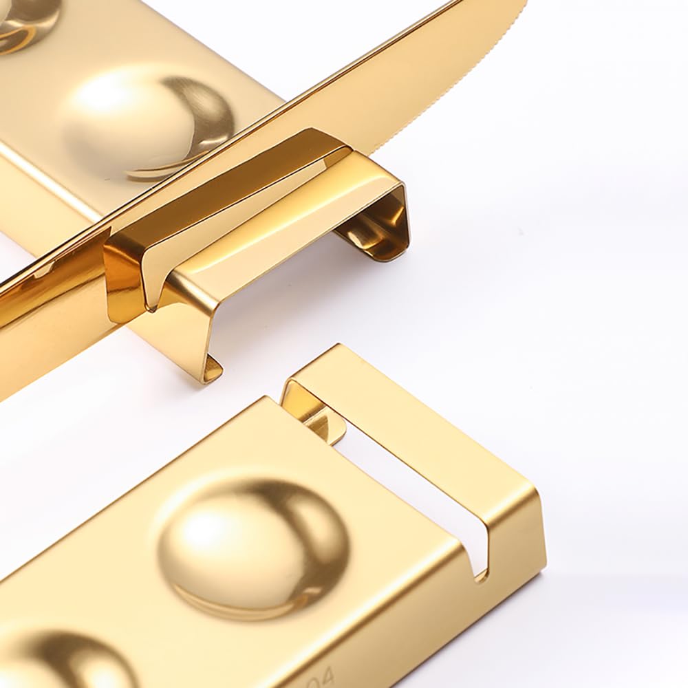 Soportes para cubiertos para palillos, cuchara, cuchillo, cucharitas, tenedor de ensalada, vajilla de acero inoxidable, soporte para 6 piezas, juego para cena (dorado, 14.5X4.5X1.5CM)
