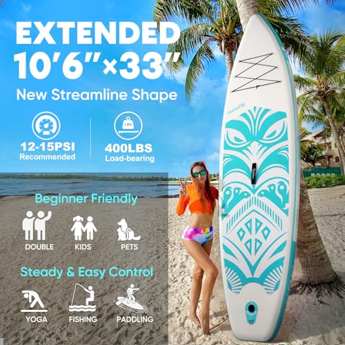 Image of Inflatable Paddle Board, Stand Up Paddle Board | Stable Design with Non-Slip Comfort Deck, Portable Travel Paddle Board