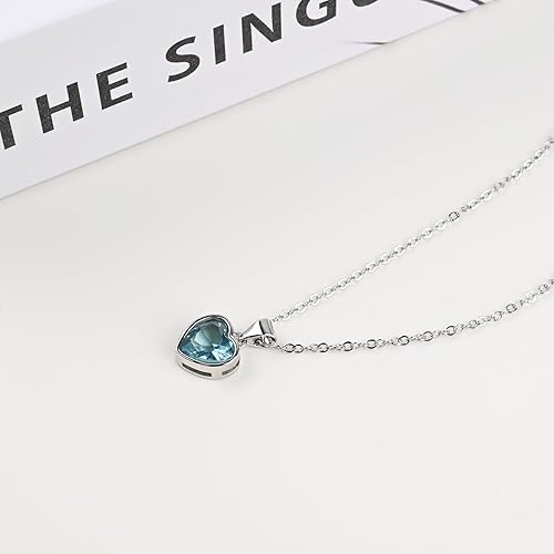 Miniatura 5 de Heart Aquamarine Necklace 925 Sterling Silver Pendant Crystal Aquamarine Jewelry Gem Birthstone Necklaces for Women